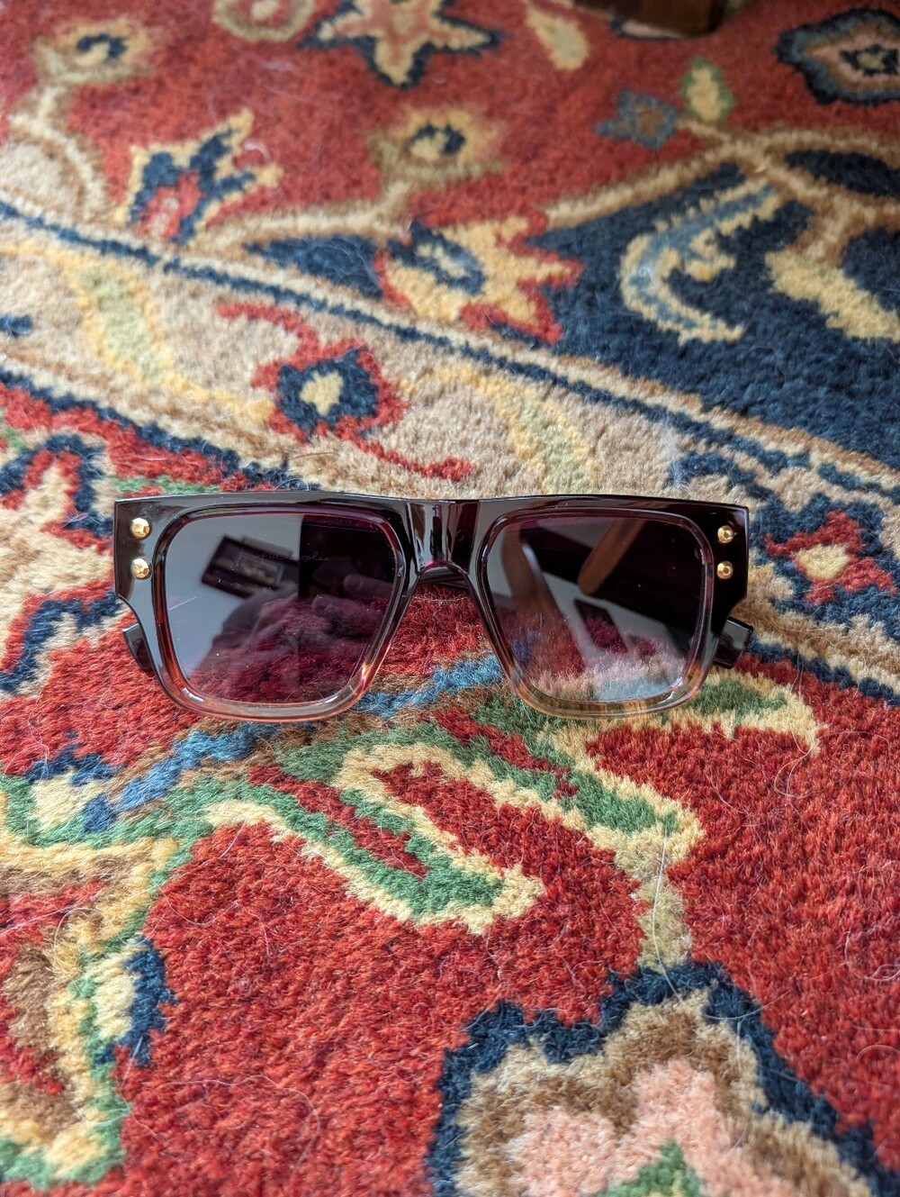 Free People FP Brisbane Studded Rectangular Sunglasses Vintage Style Brown Gold